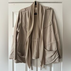 Chico’s Women's Beige Military-Style Open Front Jacket - Size 2 (L 14-16)